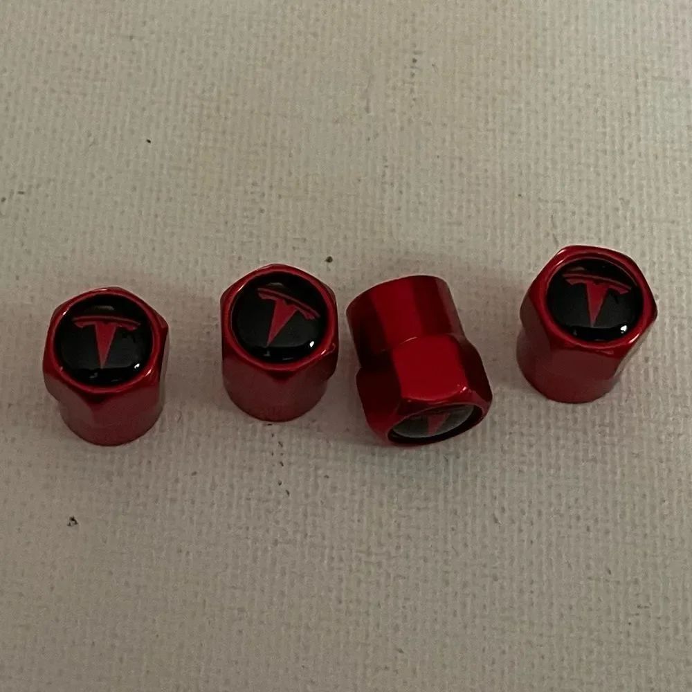 Tesla Logo valve Stem caps in Red set of 4 NWT